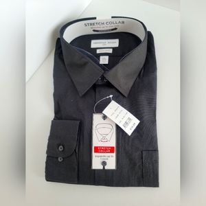 Christian Aujard 2XL Stretch Collar Regular Fit Men's Button Down Black